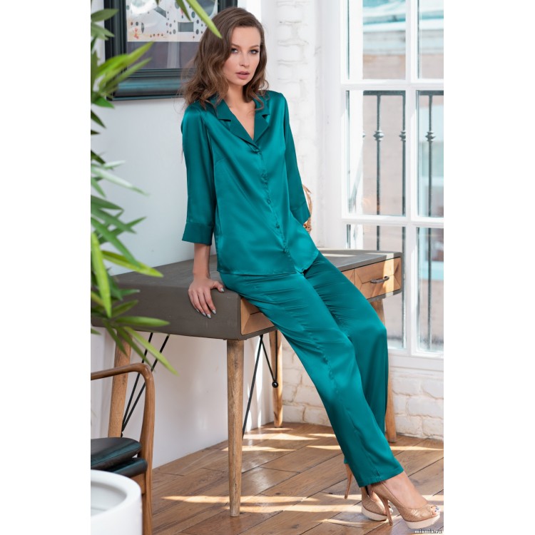 Женская атласная пижама с брюками 8316-emerald, Mia-Amore
