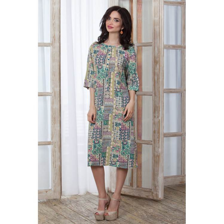 Длинная женская домашняя туника из вискозы 16205-green, Mia-Mia