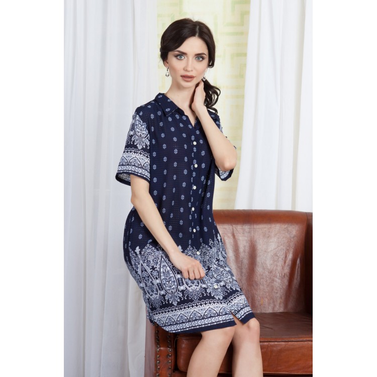 Синяя женская домашняя рубашка 16218-blue, Mia-Mia