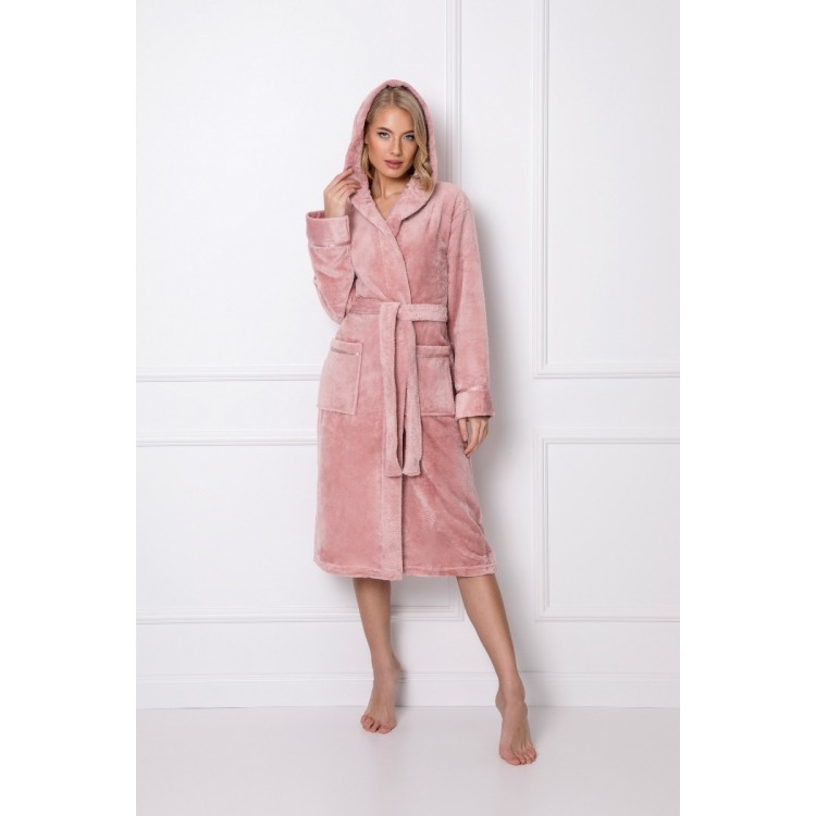 Халат женский теплый с капюшоном ADELINE DUSTY PINK, ARUELLE