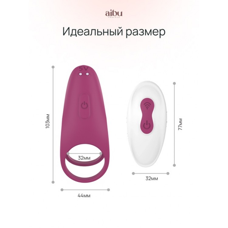 Эрекционное кольцо Aibu с двойной резинкой, с пультом ДУ, цвет красный