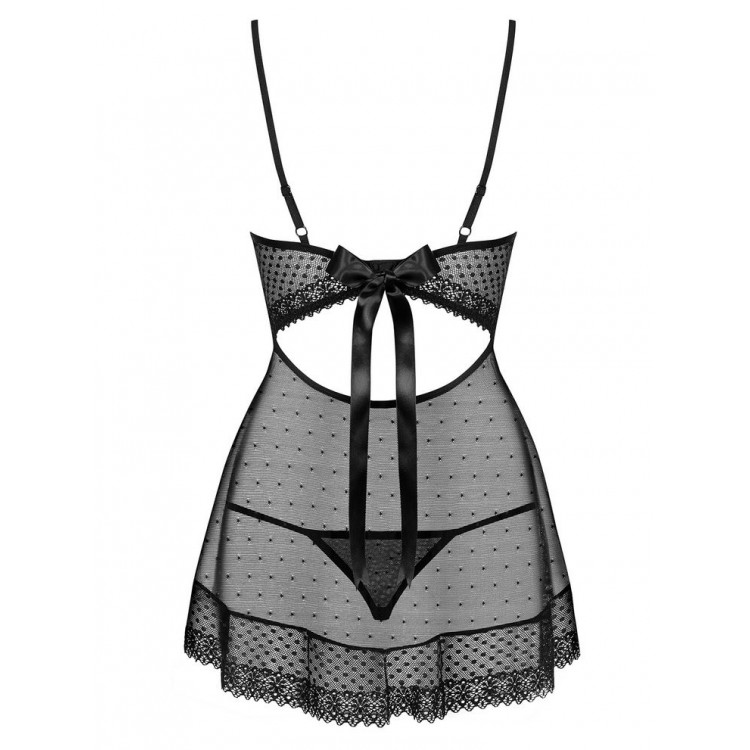 Черный эротический комплект сорочка+стринги 817 BABYDOLL, Obsessive
