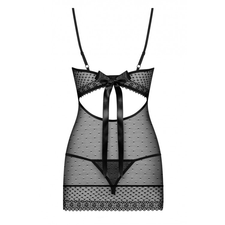 Черный эротический комплект сорочка+стринги 817 CHEMISE, Obsessive