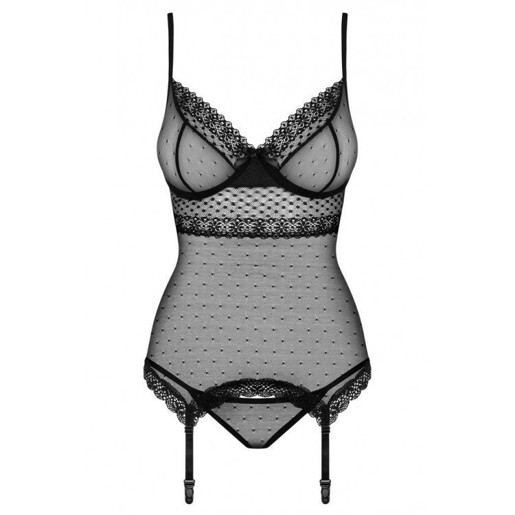 Черный эротический комплект корсет+стринги 817 CORSET, Obsessive