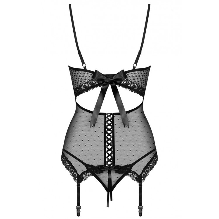 Черный эротический комплект корсет+стринги 817 CORSET, Obsessive