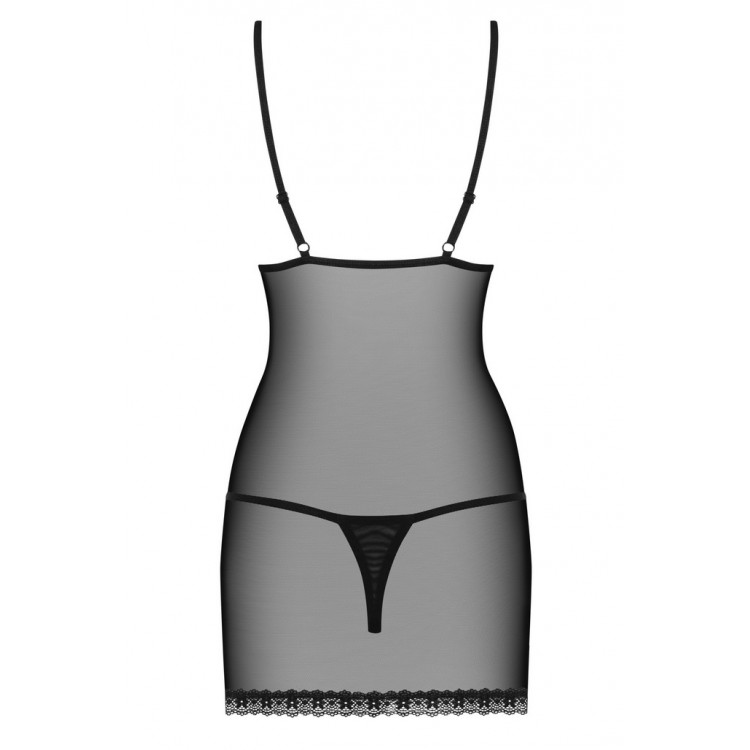 Черный эротический комплект сорочка+стринги 820 CHEMISE, Obsessive