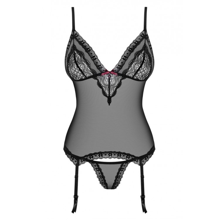 Черный эротический комплект корсет+стринги 820 CORSET, Obsessive