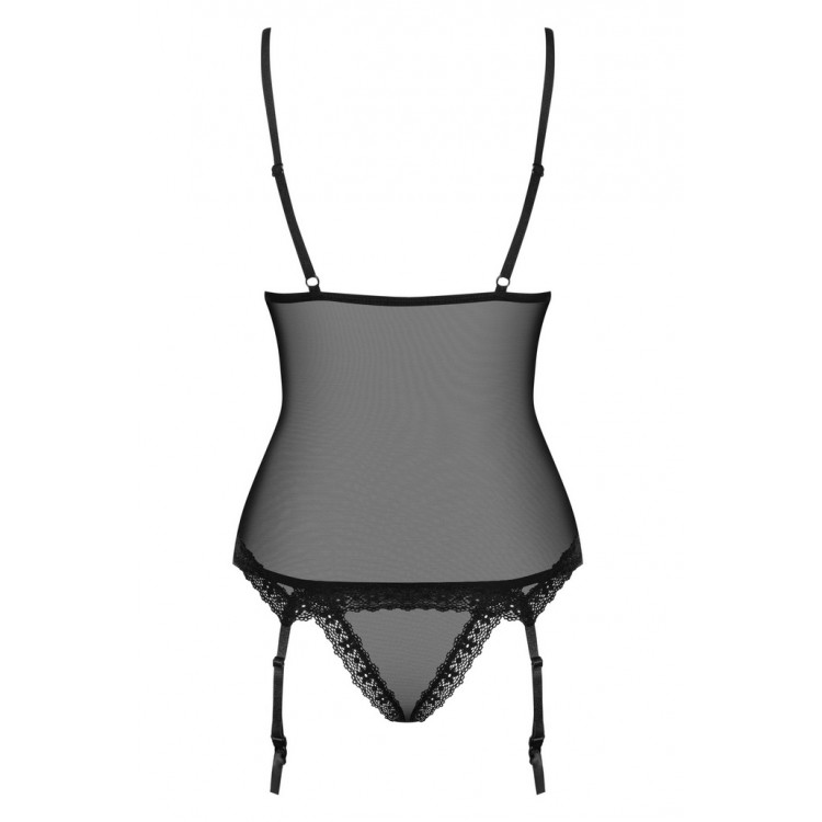 Черный эротический комплект корсет+стринги 820 CORSET, Obsessive
