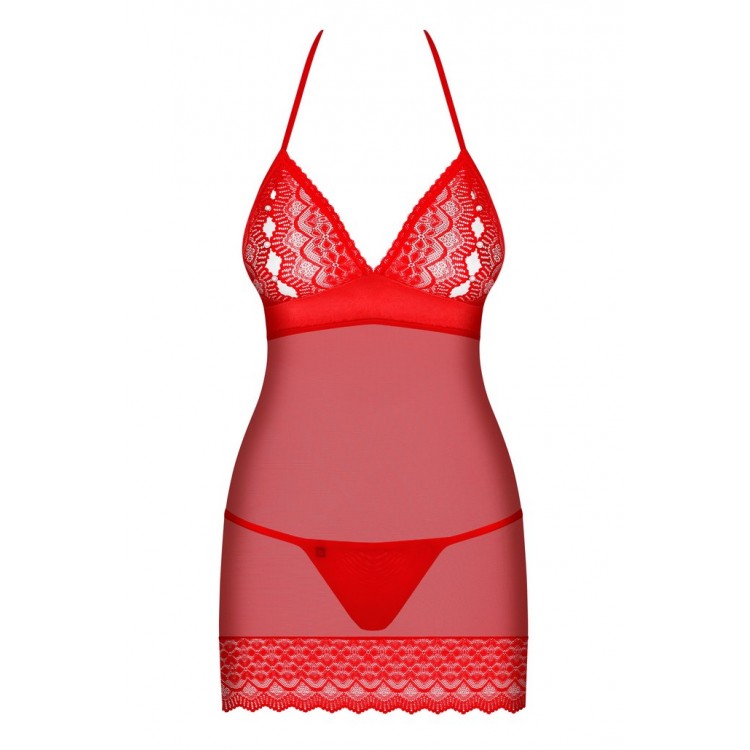 Красный эротический комплект сорочка+стринги 822 CHEMISE, Obsessive