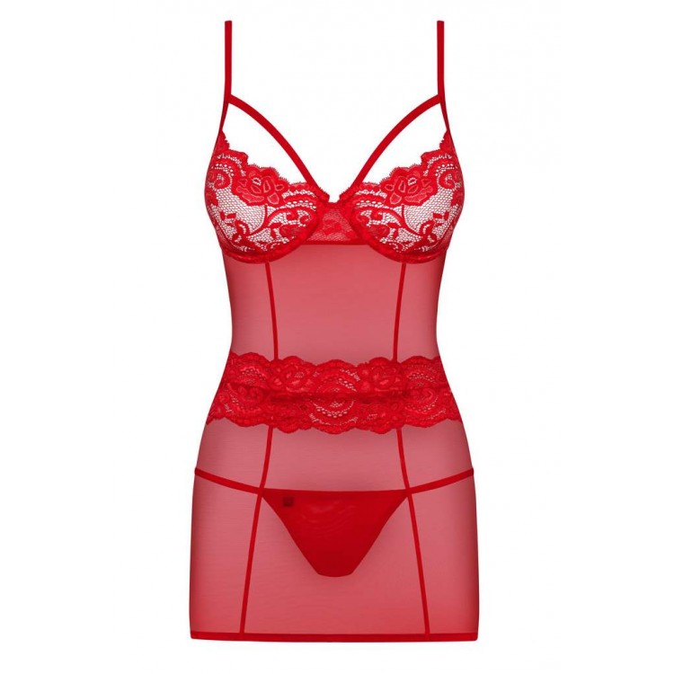 Красный эротический комплект сорочка+стринги 829 CHEMISE, Obsessive