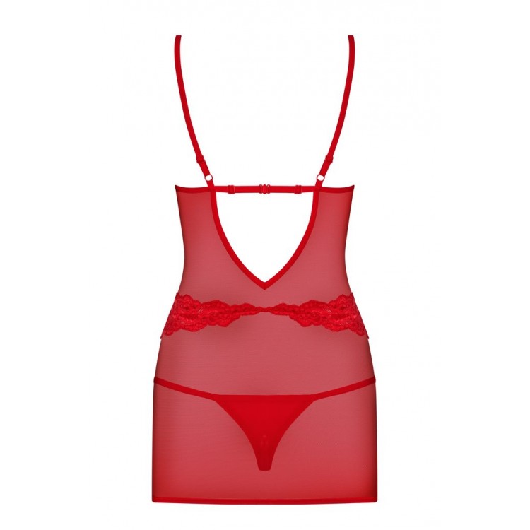 Красный эротический комплект сорочка+стринги 829 CHEMISE, Obsessive