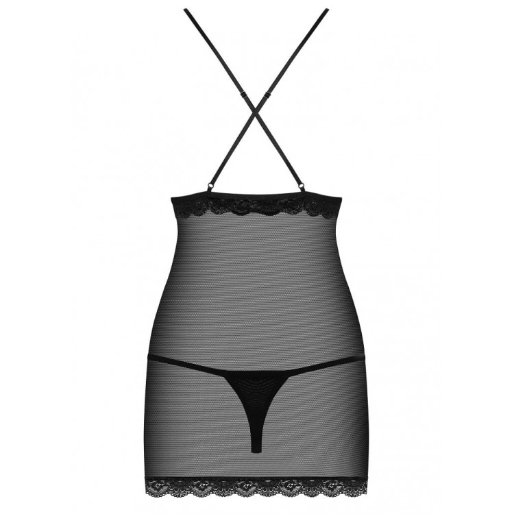 Черный эротический комплект сорочка+стринги 841 CHEMISE, Obsessive