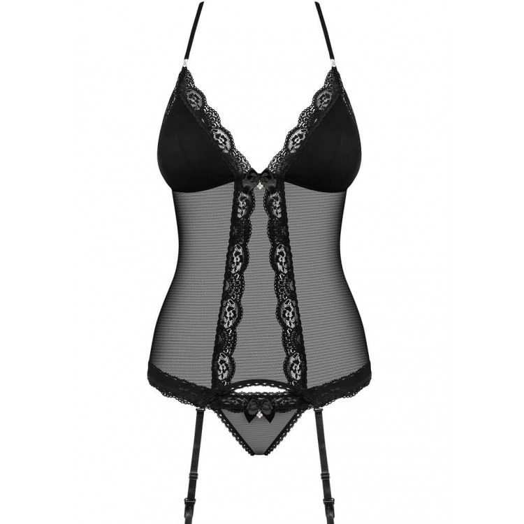 Черный эротический комплект корсет+стринги 841 CORSET, Obsessive