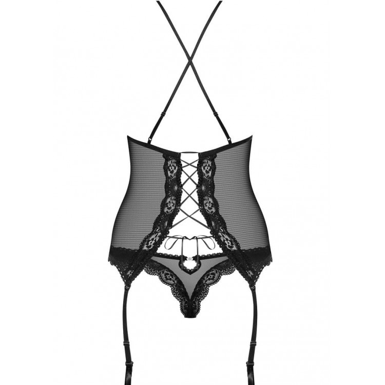 Черный эротический комплект корсет+стринги 841 CORSET, Obsessive