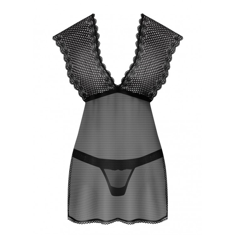 Черный эротический комплект бебидолл +стринги 857 BABYDOLL, Obsessive