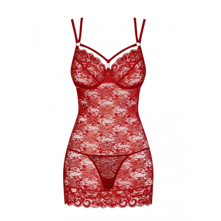 Сорочка женская ажурная 860 Chemise-3 красный, Obsessive