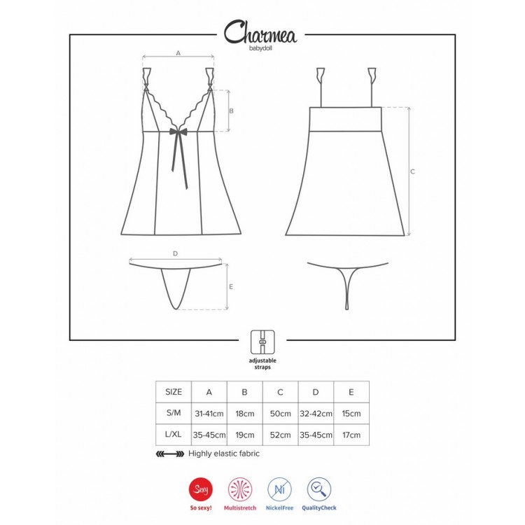 Эротический комплект сорочка + трусики Charmea babydoll black, Obsessive