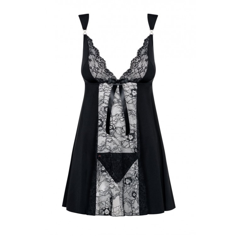 Эротический комплект сорочка + трусики Charmea babydoll black, Obsessive