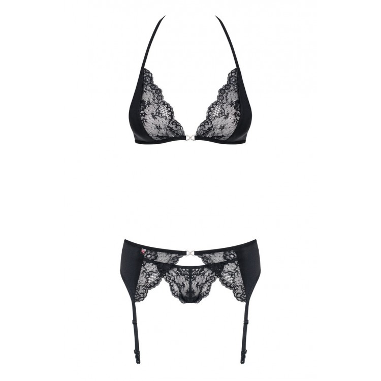 Эротический комплект бюстгалтер+трусики + пояс Charmea set black, Obsessive