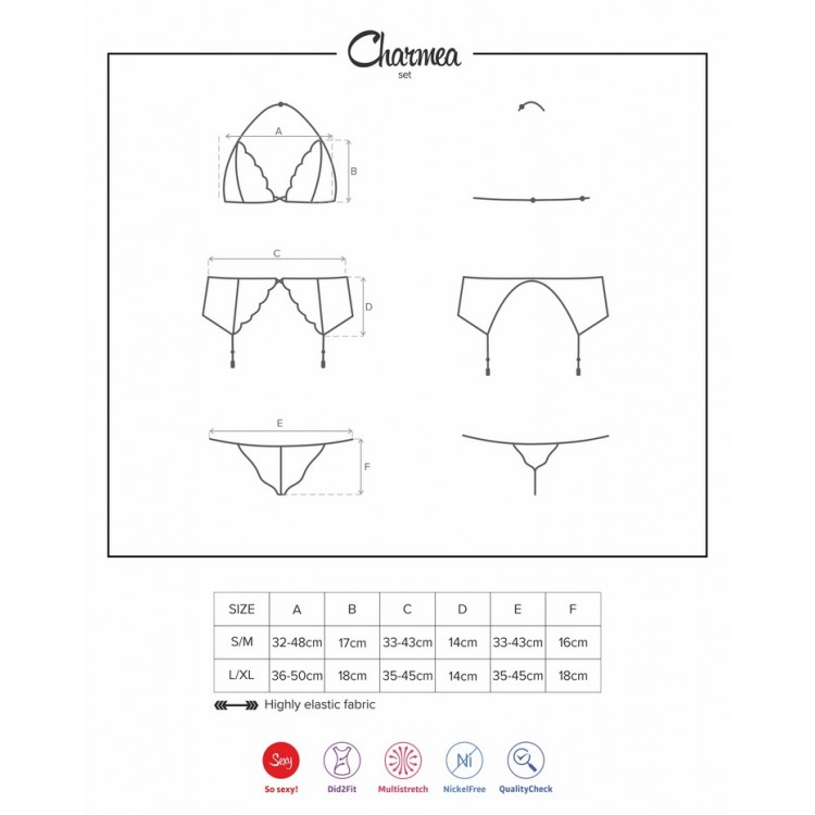 Эротический комплект бюстгалтер+трусики + пояс Charmea set black, Obsessive