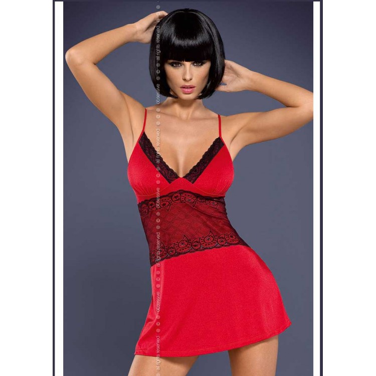 Эротический комплект сорочка + трусики LAMIA CHEMISE red, Obsessive