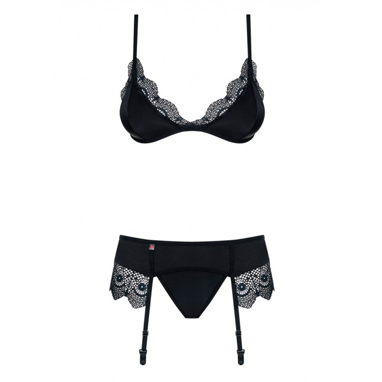 Черный эротический комплект бюст+пояс+стринги MOKETTA SET, Obsessive