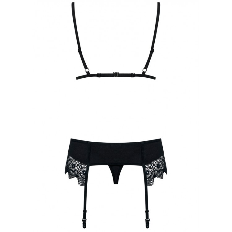 Черный эротический комплект бюст+пояс+стринги MOKETTA SET, Obsessive