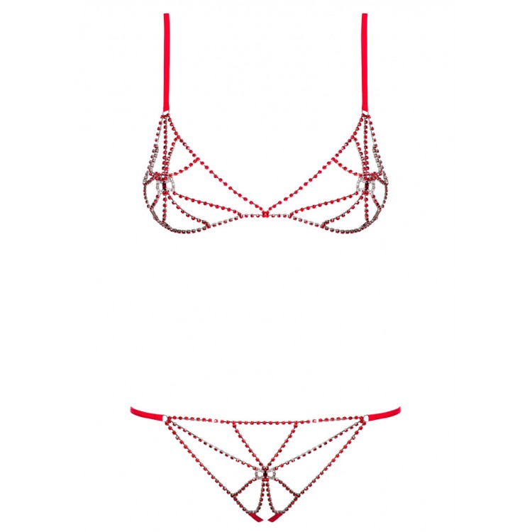 Красный эротический комплект бюст+трусики PLATINESA SET-red, Obsessive