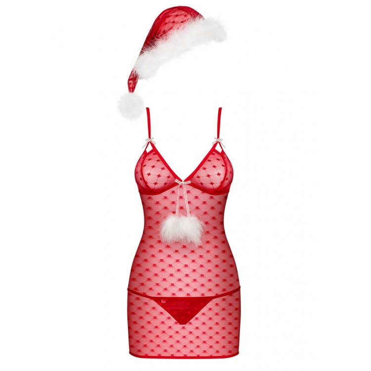 Новогодний эротический костюм SANTACUTIE CHEMISE, Obsessive Новогодний эротический костюм SANTACUTIE CHEMISE, Obsessive