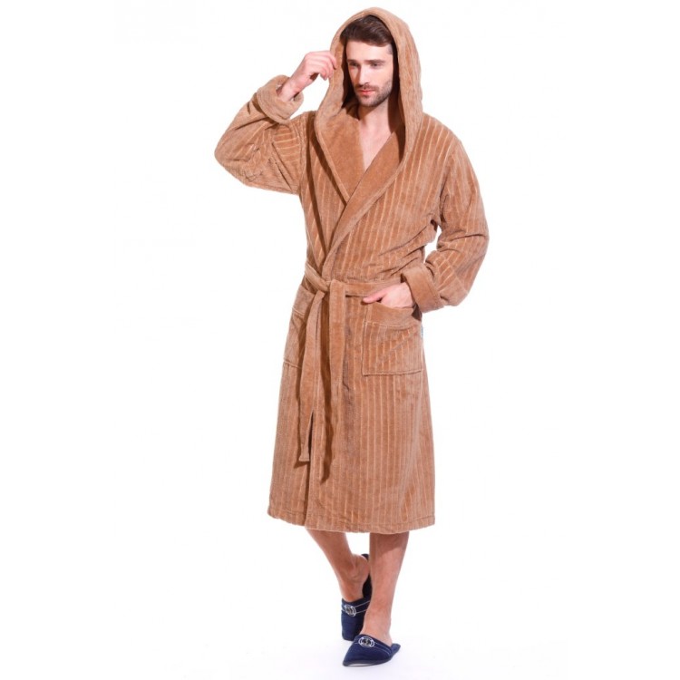 Мужской махровый халат из бамбука 8807 Soho Sport Club beige, POLENTS