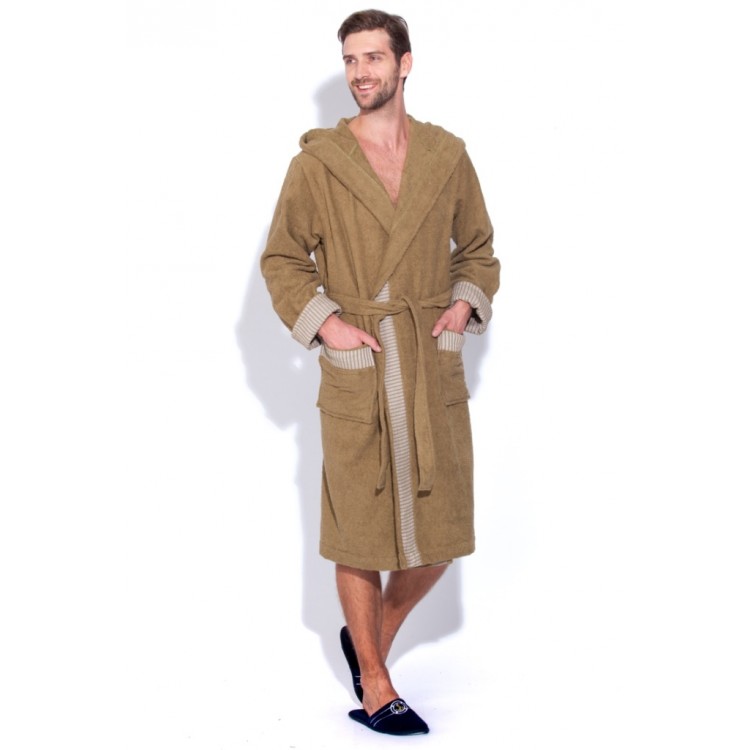 Мужской махровый халат с капюшоном 7489 SPARTA khaki, POLENTS