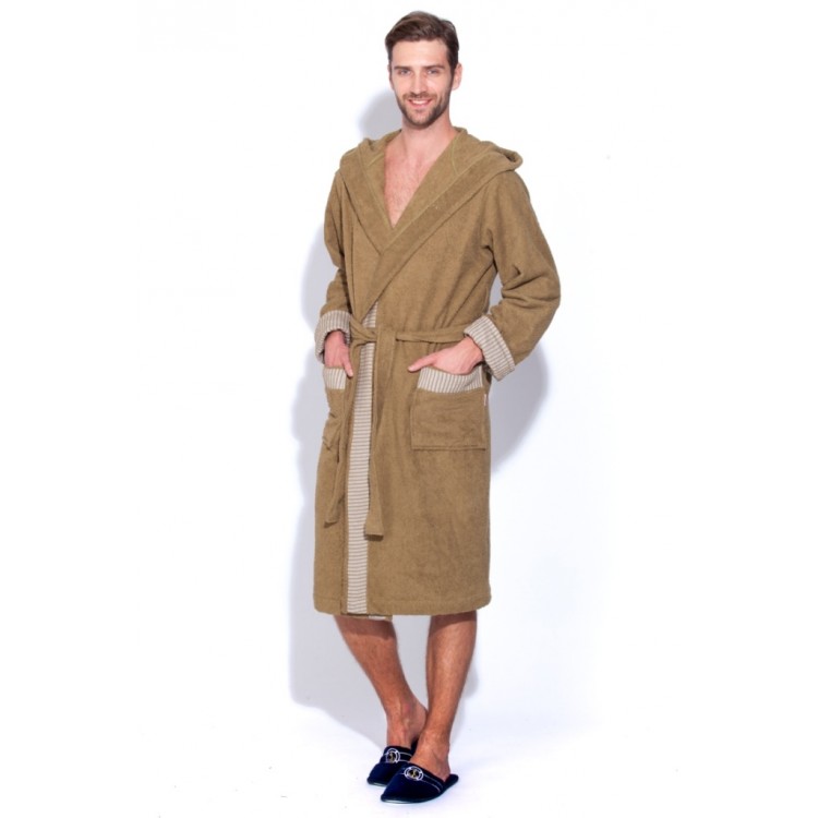 Мужской махровый халат с капюшоном 7489 SPARTA khaki, POLENTS