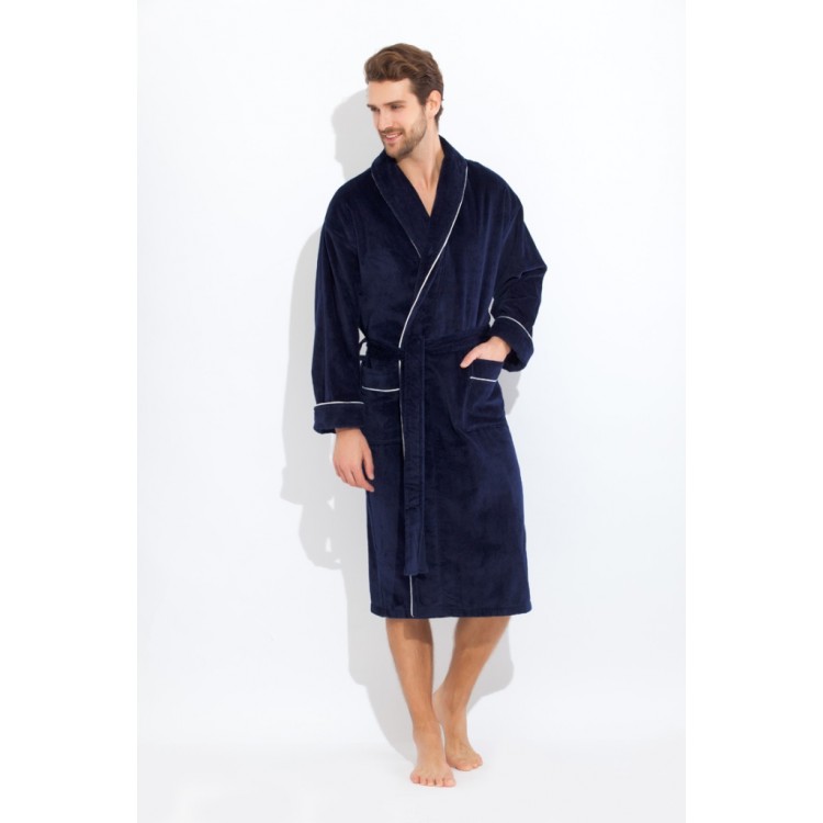 Черный мужской махровый халат 1588 blue Elegant, Peche Monnaie