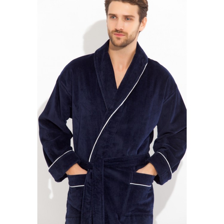 Черный мужской махровый халат 1588 blue Elegant, Peche Monnaie
