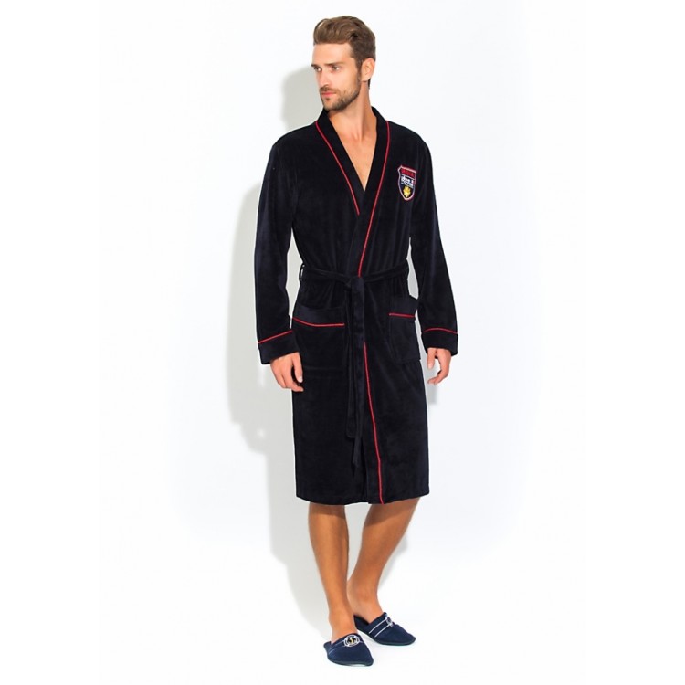 Мужской велюровый халат 402-dark blue VELVET, PECHE MONNAIE