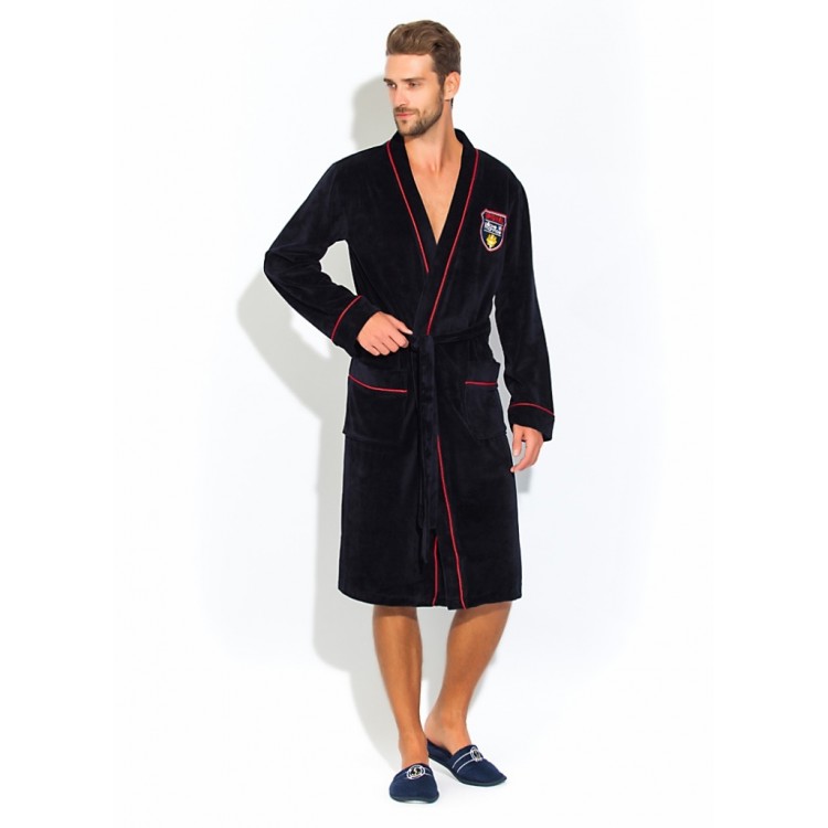 Мужской велюровый халат 402-dark blue VELVET, PECHE MONNAIE