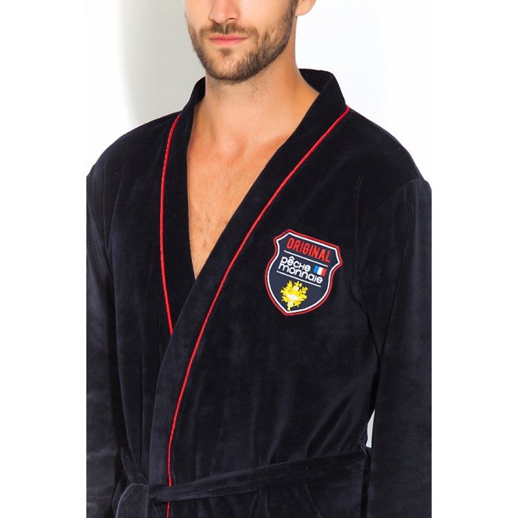 Мужской велюровый халат 402-dark blue VELVET, PECHE MONNAIE