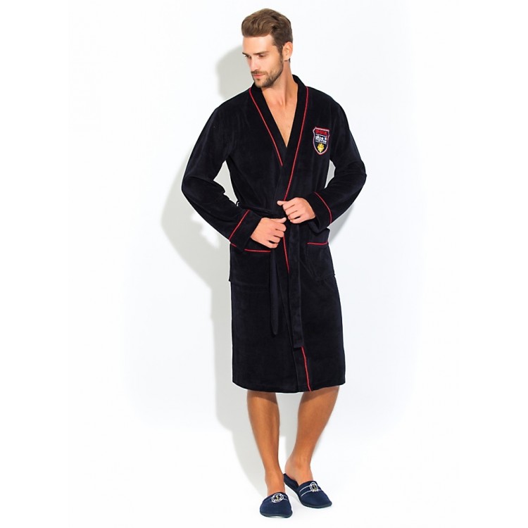 Мужской велюровый халат 402-dark blue VELVET, PECHE MONNAIE
