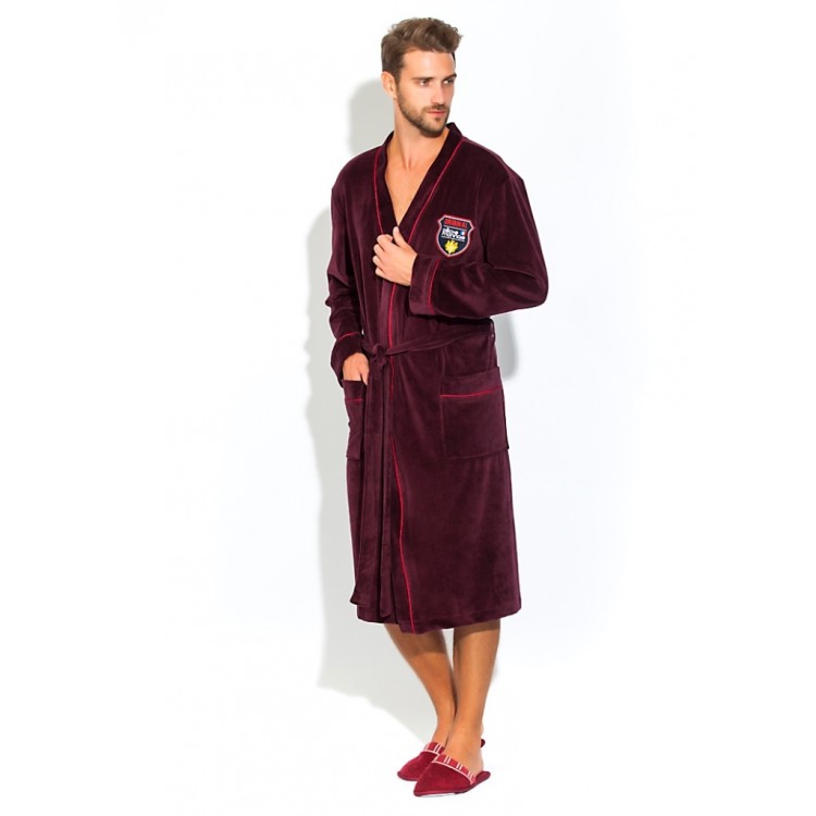Мужской велюровый халат 402-dark bordo VELVET, PECHE MONNAIE