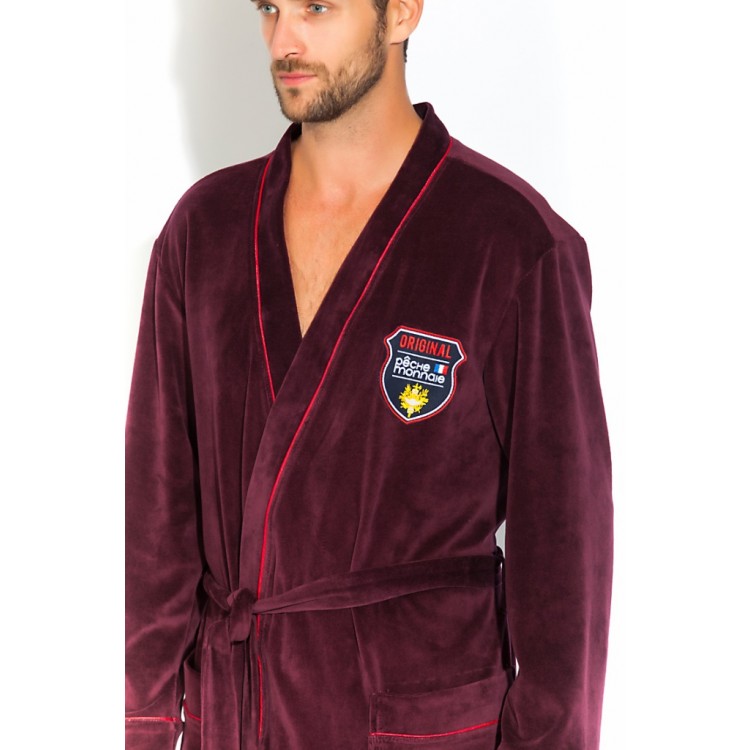 Мужской велюровый халат 402-dark bordo VELVET, PECHE MONNAIE