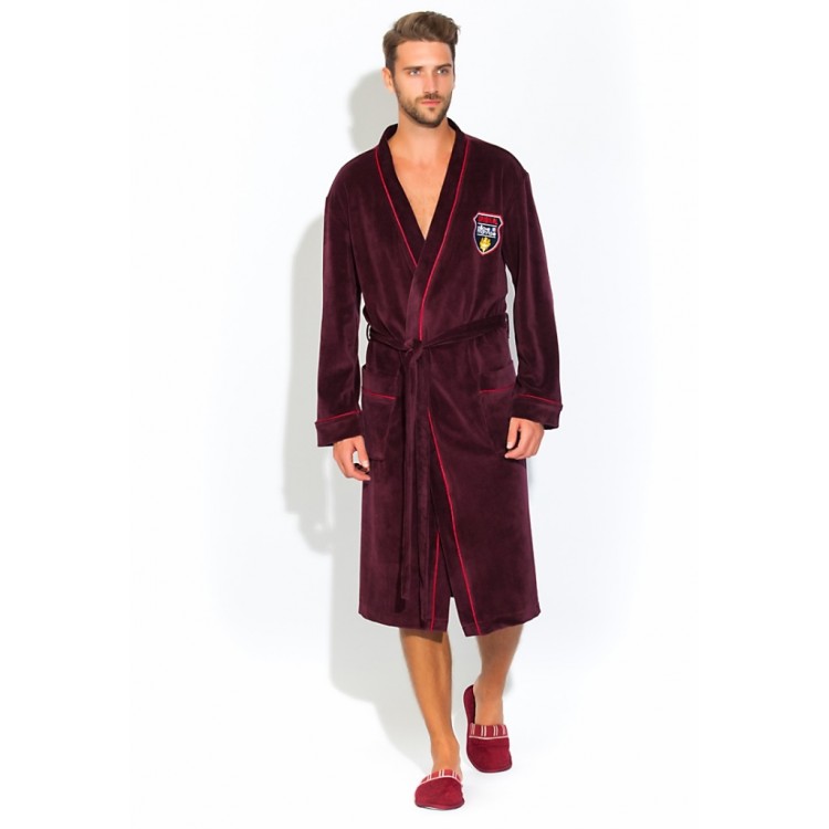 Мужской велюровый халат 402-dark bordo VELVET, PECHE MONNAIE