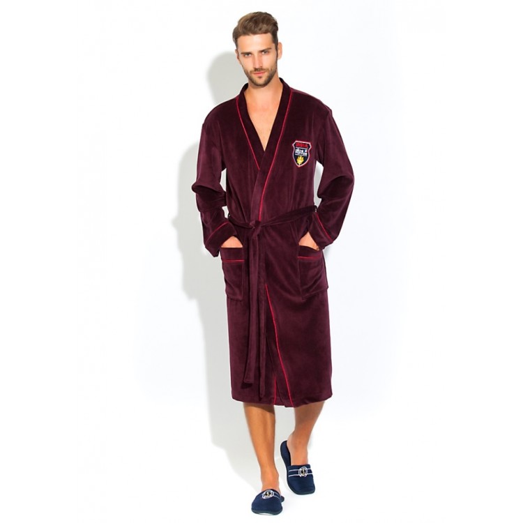 Мужской велюровый халат 402-dark bordo VELVET, PECHE MONNAIE