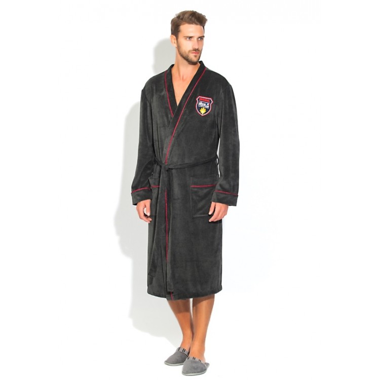 Мужской велюровый халат 402-dark gray VELVET, PECHE MONNAIE