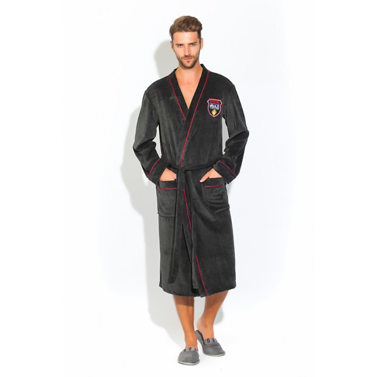 Мужской велюровый халат 402-dark gray VELVET, PECHE MONNAIE