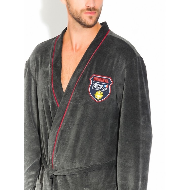 Мужской велюровый халат 402-dark gray VELVET, PECHE MONNAIE