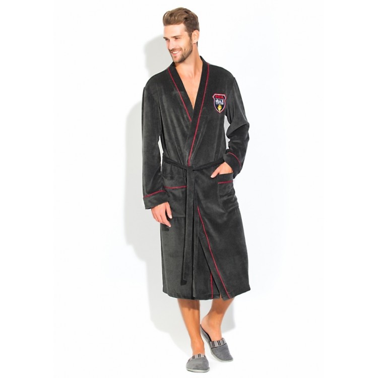 Мужской велюровый халат 402-dark gray VELVET, PECHE MONNAIE