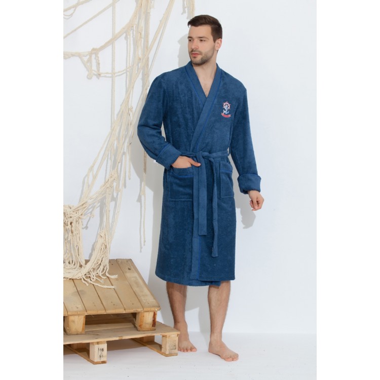 Мужской махровый халат из бамбука 405-jeans SEAMAN, Peche Monnaie 