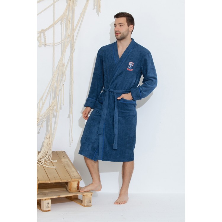 Мужской махровый халат из бамбука 405-jeans SEAMAN, Peche Monnaie 