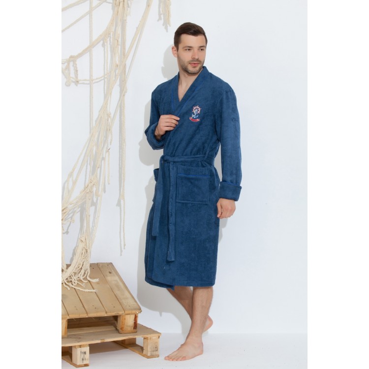 Мужской махровый халат из бамбука 405-jeans SEAMAN, Peche Monnaie 