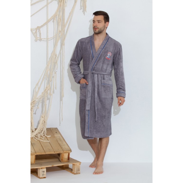 Мужской махровый халат из бамбука 405grey SEAMAN, Peche Monnaie 